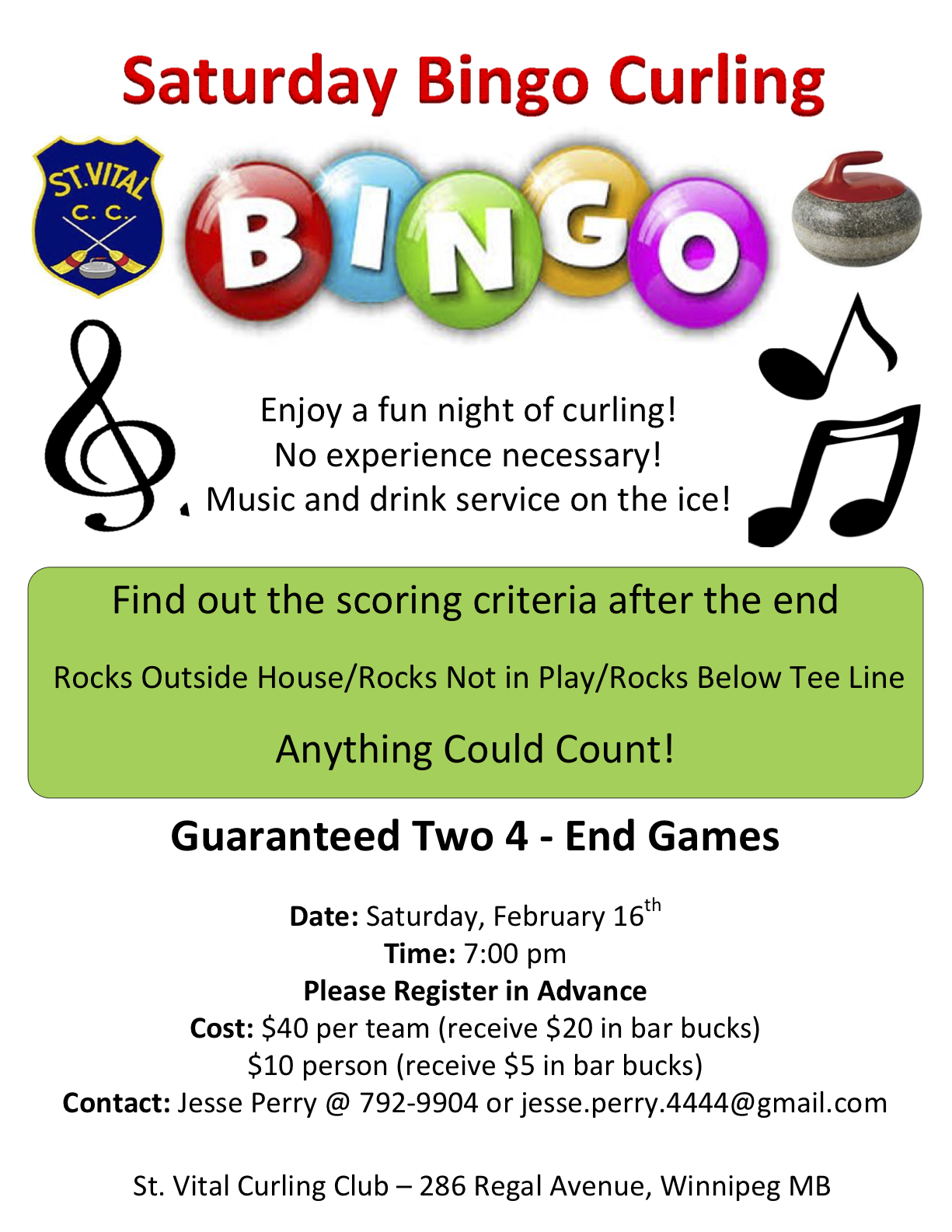 Saturday BINGO Curling February 16th